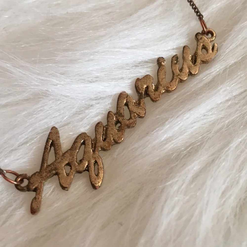 Gold Tone Aquarius Necklace w Adjustable Chain